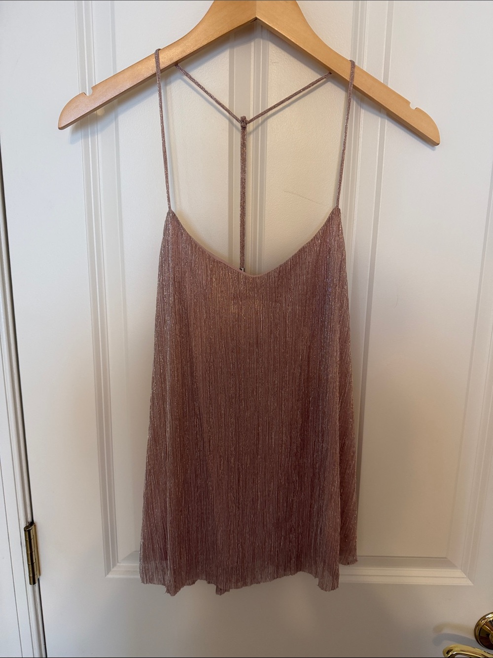Express Metallic Dusty Rose Pleated Slip Dress